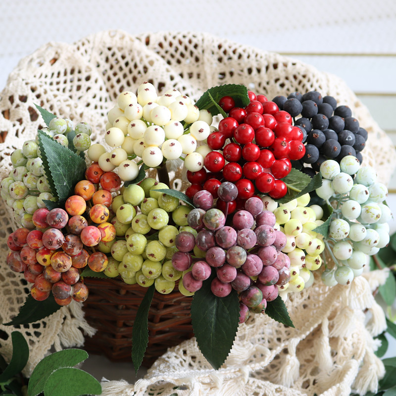 Florist Supply Bulk - 1 ชิ้น ก้านเบอร์รี่ประดิษฐ์พร้อมดอกไม้พลาสติก ช่อดอกไม้ปลอมสำหรับตกแต่งงานปาร์ตี้ ตกแต่งบ้าน ตกแต่งโต๊ะ