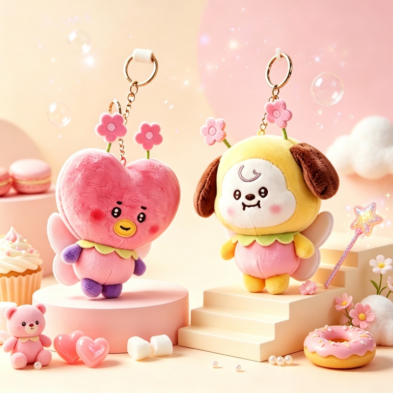 Supply Florist - พวงกุญแจตุ๊กตาผ้าซีรีส์ดอกซากุระ BT21 น่ารักคาวาอี้ ชิมมี่ คุกกี้ โคยา